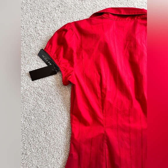 Vintage Red Puff Short Sleeve Button Down Shirt & Grey V-neck Button Down Vest - Picture 11 of 16